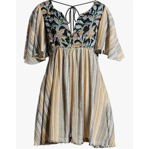 Free People Under the Sun Tunic Top Mini Dress Size Small Floral Striped - Picture 12 of 16